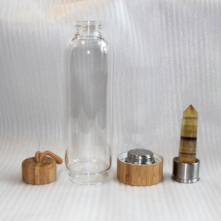 Natural Crystals Healing Stones, Borosilicate Glass, Drink Water Bottle